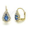 Oro Laminado Leverback Earring, Gold Filled Style Teardrop Design, with White and Light Sapphire Crystal, Polished, Golden Finish, 5.125.012.3