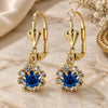 Oro Laminado Dangle Earring, Gold Filled Style Flower Design, with Sapphire Blue and White Cubic Zirconia, Polished, Golden Finish, 5.125.017.3
