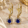 Oro Laminado Dangle Earring, Gold Filled Style Flower Design, with Tanzanite and White Cubic Zirconia, Polished, Golden Finish, 5.125.017.4