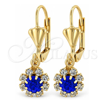 Oro Laminado Dangle Earring, Gold Filled Style Flower Design, with Tanzanite and White Cubic Zirconia, Polished, Golden Finish, 5.125.017.4