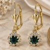 Oro Laminado Dangle Earring, Gold Filled Style Flower Design, with Emerald and White Cubic Zirconia, Polished, Golden Finish, 5.125.017.5
