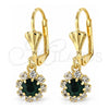 Oro Laminado Dangle Earring, Gold Filled Style Flower Design, with Emerald and White Cubic Zirconia, Polished, Golden Finish, 5.125.017.5