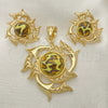 Oro Laminado Earring and Pendant Adult Set, Gold Filled Style with Multicolor Opal, Matte Finish, Golden Finish, 10.91.0321