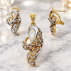 Oro Laminado Earring and Pendant Adult Set, Gold Filled Style with White Crystal, Polished, Two Tone, 10.91.0320