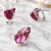 White Gold Filled Earring and Pendant Adult Set, with Light Rhodolite Cubic Zirconia, Polished, Rhodium Finish, 10.91.0276