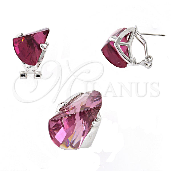 White Gold Filled Ring — Earring and Pendant Adult Set with Light Rhodolite — main product view — SKU 100875 | Oro Laminado Blanco anillo — Earring and Pendant Adult Set with Light Rhodolite — SKU 100875