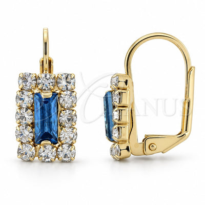 Oro Laminado Leverback Earring, Gold Filled Style with Light Tanzanite and White Cubic Zirconia, Polished, Golden Finish, 5.125.020.2