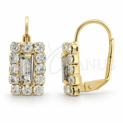 Oro Laminado Leverback Earring, Gold Filled Style with White Cubic Zirconia, Polished, Golden Finish, 5.125.020.1