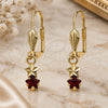 Oro Laminado Dangle Earring, Gold Filled Style Star Design, with Garnet Cubic Zirconia, Polished, Golden Finish, 02.63.2447.1