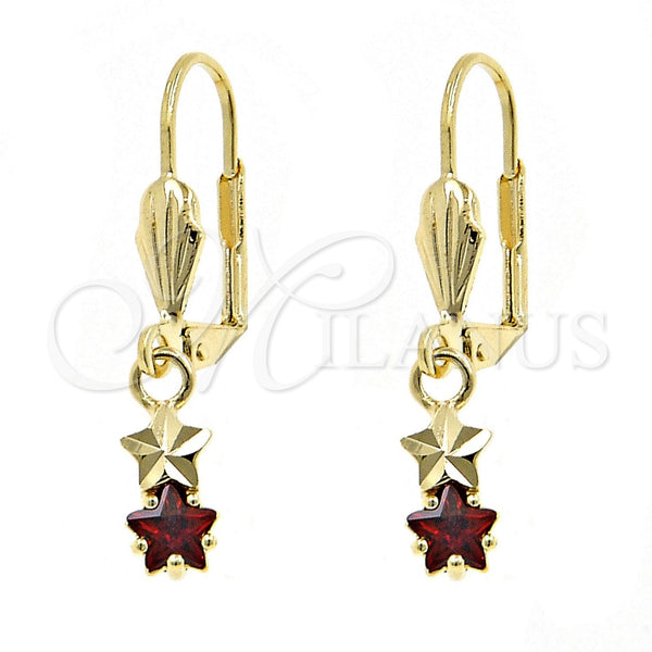 Gold Filled Ring — Dangle Earring Star Design with Garnet Cubic Zirconia — main product view — SKU 100890 | Oro Laminado anillo — Dangle Earring estrella diseño with Garnet Cubic Zirconia — SKU 100890