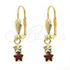 Oro Laminado Dangle Earring, Gold Filled Style Star Design, with Garnet Cubic Zirconia, Polished, Golden Finish, 02.63.2447.1