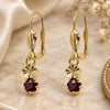 Oro Laminado Dangle Earring, Gold Filled Style Flower Design, with Garnet Cubic Zirconia, Diamond Cutting Finish, Golden Finish, 02.63.2438.1