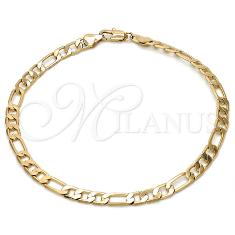 Oro Laminado Basic Anklet, Gold Filled Style Figaro Design, Polished, Golden Finish, 5.222.014.10 (140 Gauge, Thickness, 10 Inches Length)