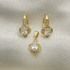 Oro Laminado Earring and Pendant Adult Set, Gold Filled Style with White Cubic Zirconia and White Micro Pave, Polished, Golden Finish, 10.195.0020