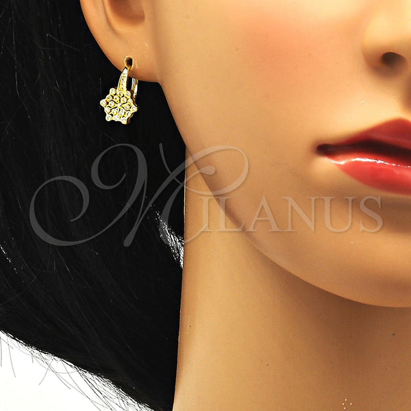 Gold Filled Ring — Leverback Earring Flower Design with White Micro Pave — alternate product view — SKU 101097 | Oro Laminado anillo — Leverback Earring flor diseño with blanco Micro Pave — SKU 101097