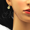 Oro Laminado Leverback Earring, Gold Filled Style Flower Design, with White Micro Pave, Polished, Golden Finish, 02.195.0057