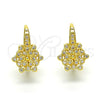 Oro Laminado Leverback Earring, Gold Filled Style Flower Design, with White Micro Pave, Polished, Golden Finish, 02.195.0057