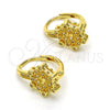 Oro Laminado Leverback Earring, Gold Filled Style Flower Design, with White Micro Pave, Polished, Golden Finish, 02.195.0057