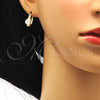 Oro Laminado Leverback Earring, Gold Filled Style with White Cubic Zirconia and White Micro Pave, Polished, Golden Finish, 02.195.0065