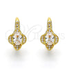 Oro Laminado Leverback Earring, Gold Filled Style with White Cubic Zirconia and White Micro Pave, Polished, Golden Finish, 02.195.0065