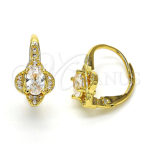 Oro Laminado Leverback Earring, Gold Filled Style with White Cubic Zirconia and White Micro Pave, Polished, Golden Finish, 02.195.0065