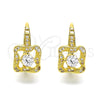 Oro Laminado Leverback Earring, Gold Filled Style with White Cubic Zirconia and White Micro Pave, Polished, Golden Finish, 02.195.0052
