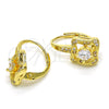 Oro Laminado Leverback Earring, Gold Filled Style with White Cubic Zirconia and White Micro Pave, Polished, Golden Finish, 02.195.0052
