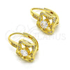 Oro Laminado Leverback Earring, Gold Filled Style with White Cubic Zirconia and White Micro Pave, Polished, Golden Finish, 02.195.0052