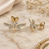 Oro Laminado Stud Earring, Gold Filled Style Butterfly Design, with White Crystal, Polished, Golden Finish, 02.59.0093