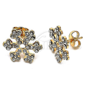 Gold Filled Ring — Stud Earring Flower Design with White Crystal Polished — main product view — SKU 101133 | Oro Laminado anillo — Stud Earring flor diseño with cristal blanco pulido — SKU 101133