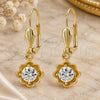 Oro Laminado Dangle Earring, Gold Filled Style Flower Design, with White Cubic Zirconia, Polished, Golden Finish, 02.63.2448