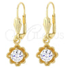 Oro Laminado Dangle Earring, Gold Filled Style Flower Design, with White Cubic Zirconia, Polished, Golden Finish, 02.63.2448