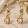 Oro Laminado Dangle Earring, Gold Filled Style Flower Design, with White Cubic Zirconia, Polished, Golden Finish, 02.63.2450
