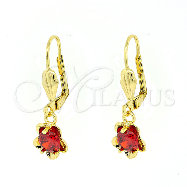 Gold Filled Ring — Dangle Earring Flower Design with Garnet Cubic Zirconia — main product view — SKU 101152 | Oro Laminado anillo — Dangle Earring flor diseño with Garnet Cubic Zirconia — SKU 101152