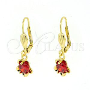 Gold Filled Ring — Dangle Earring Flower Design with Garnet Cubic Zirconia — main product view — SKU 101152 | Oro Laminado anillo — Dangle Earring flor diseño with Garnet Cubic Zirconia — SKU 101152