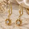 Oro Laminado Dangle Earring, Gold Filled Style Flower Design, with White Cubic Zirconia, Polished, Golden Finish, 02.63.2452