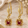 Oro Laminado Dangle Earring, Gold Filled Style Flower Design, with Garnet Cubic Zirconia, Polished, Golden Finish, 02.63.2452.1