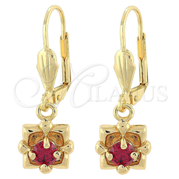 Gold Filled Ring — Dangle Earring Flower Design with Garnet Cubic Zirconia — main product view — SKU 101156 | Oro Laminado anillo — Dangle Earring flor diseño with Garnet Cubic Zirconia — SKU 101156