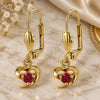 Oro Laminado Dangle Earring, Gold Filled Style Heart Design, with Garnet Cubic Zirconia, Polished, Golden Finish, 02.63.2454.1