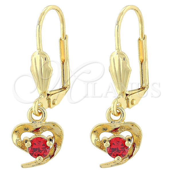 Gold Filled Ring — Dangle Earring Heart Design with Garnet Cubic Zirconia — main product view — SKU 101160 | Oro Laminado anillo — Dangle Earring corazón diseño with Garnet Cubic Zirconia — SKU 101160