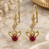 Oro Laminado Dangle Earring, Gold Filled Style Flower Design, with Garnet Cubic Zirconia, Polished, Golden Finish, 02.63.2456.1