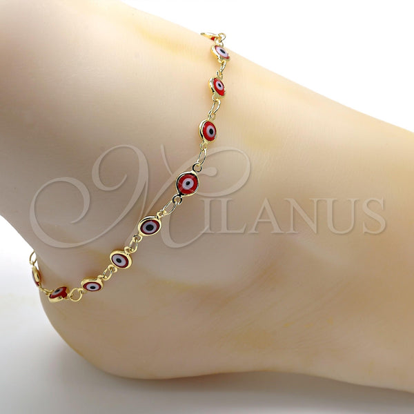 Gold Filled Anklet — Fancy Anklet Evil Eye Design Red Resin 5. — alternate product view — SKU 101223 | Oro Laminado tobillera — elegante Anklet Evil Eye diseño Red Resin 5. — SKU 101223