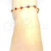 Oro Laminado Fancy Anklet, Gold Filled Style Evil Eye Design, Red Resin Finish, Golden Finish, 5.039.006.10 (07 MM Thickness, 10 Inches Length)
