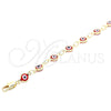 Oro Laminado Fancy Anklet, Gold Filled Style Evil Eye Design, Red Resin Finish, Golden Finish, 5.039.006.10 (07 MM Thickness, 10 Inches Length)