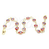 Oro Laminado Fancy Anklet, Gold Filled Style Evil Eye Design, Red Resin Finish, Golden Finish, 5.039.006.10 (07 MM Thickness, 10 Inches Length)