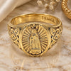 Oro Laminado Mens Ring, Gold Filled Style Guadalupe Design, Diamond Cutting Finish, Golden Finish, 01.185.0003.10 (Size 10)
