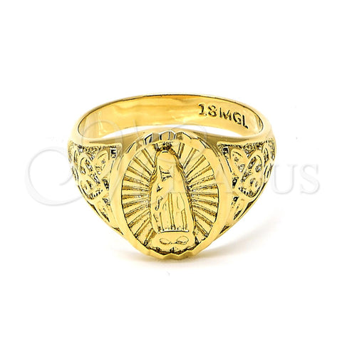 Oro Laminado Mens Ring, Gold Filled Style Guadalupe Design, Diamond Cutting Finish, Golden Finish, 01.185.0003.11 (Size 11)