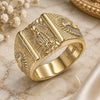 Oro Laminado Mens Ring, Gold Filled Style Guadalupe Design, Diamond Cutting Finish, Golden Finish, 01.185.0002.10 (Size 10)