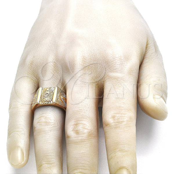 Gold Filled Ring — Mens Ring Guadalupe Design Diamond Cutting 01. Size — alternate product view — SKU 101235 | Oro Laminado anillo — Mens Ring Guadalupe diseño Diamond Cutting 01. Size — SKU 101235