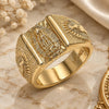 Oro Laminado Mens Ring, Gold Filled Style Guadalupe Design, Diamond Cutting Finish, Golden Finish, 01.185.0002.12 (Size 12)